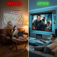 120 in Projector Screen Motorized Electric Projector Screen Black | 4:3 HD Pull down Projector Screen Automatic with Remote, Black Retractable Movie Screens Wall Mount Ceiling Outdoor Indoor — Before & After