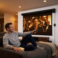 120 in Projector Screen Motorized Electric Projector Screen Black | 4:3 HD Pull down Projector Screen Automatic with Remote, Black Retractable Movie Screens Wall Mount Ceiling Outdoor Indoor — Lifestyle