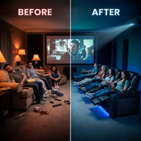 35.4'' Wide Modern Faux Leather Power Recliner Home Theater Individual Seat with Cup Holders — Before & After