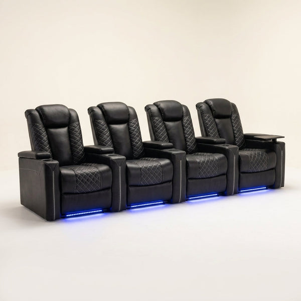 35.4'' Wide Modern Faux Leather Power Recliner Home Theater Individual Seat with Cup Holders — Studio Shot
