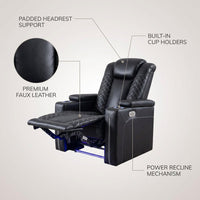 35.4'' Wide Modern Faux Leather Power Recliner Home Theater Individual Seat with Cup Holders — infographic