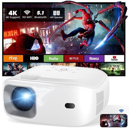 Projector with Wifi and Bluetooth, 4K Support 1080P Mini Projector , Video Projector for Home Theater , 12000LM Portable Outdoor Movie Projector 5G/2.4G