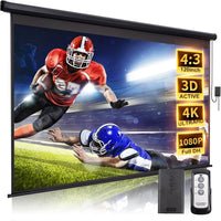 120 in Projector Screen Motorized Electric Projector Screen Black | 4:3 HD Pull down Projector Screen Automatic with Remote, Black Retractable Movie Screens Wall Mount Ceiling Outdoor Indoor