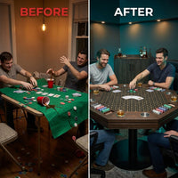 Lost Mill 8 Station Poker Table 1 Quantity in Mocha Oak 1 Pack with 8 Solid Wood Chip Trays — Before & After
