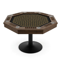 Lost Mill 8 Station Poker Table 1 Quantity in Mocha Oak 1 Pack with 8 Solid Wood Chip Trays — Studio Shot