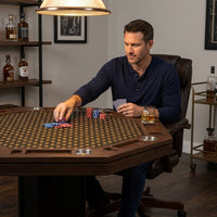 Lost Mill 8 Station Poker Table 1 Quantity in Mocha Oak 1 Pack with 8 Solid Wood Chip Trays — Lifestyle