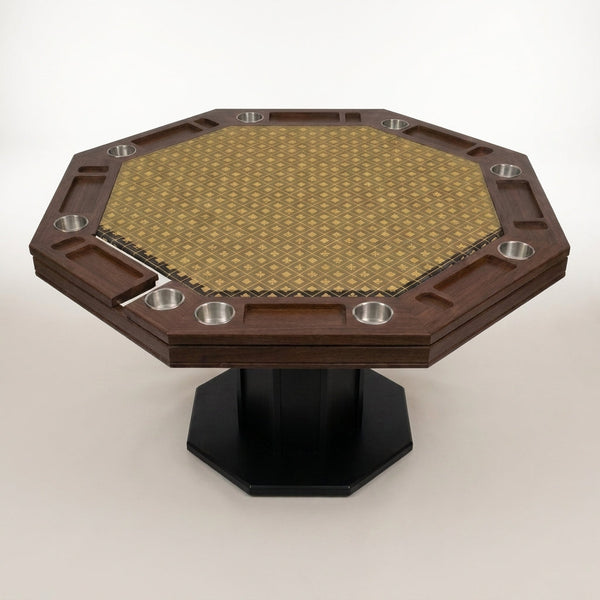 Poker Table Built for Professional Gaming, Solid Oak Construction, 8 Station Design, Mocha Finish — Studio Shot