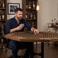 Poker Table Built for Professional Gaming, Solid Oak Construction, 8 Station Design, Mocha Finish — Lifestyle